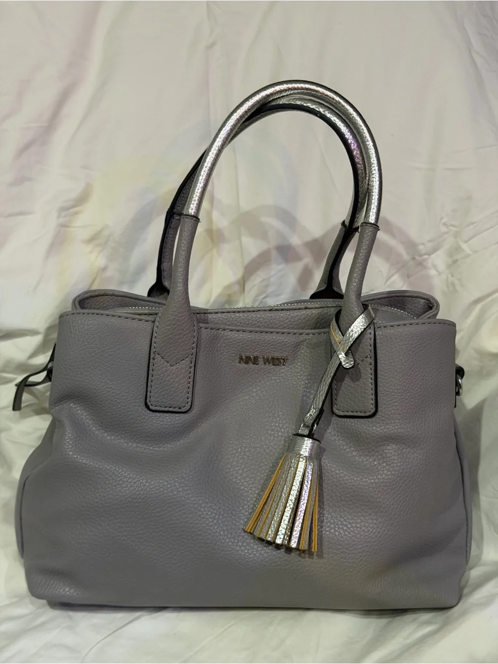 Anne Klein Gray Satchel with Metallic Tassel Accent